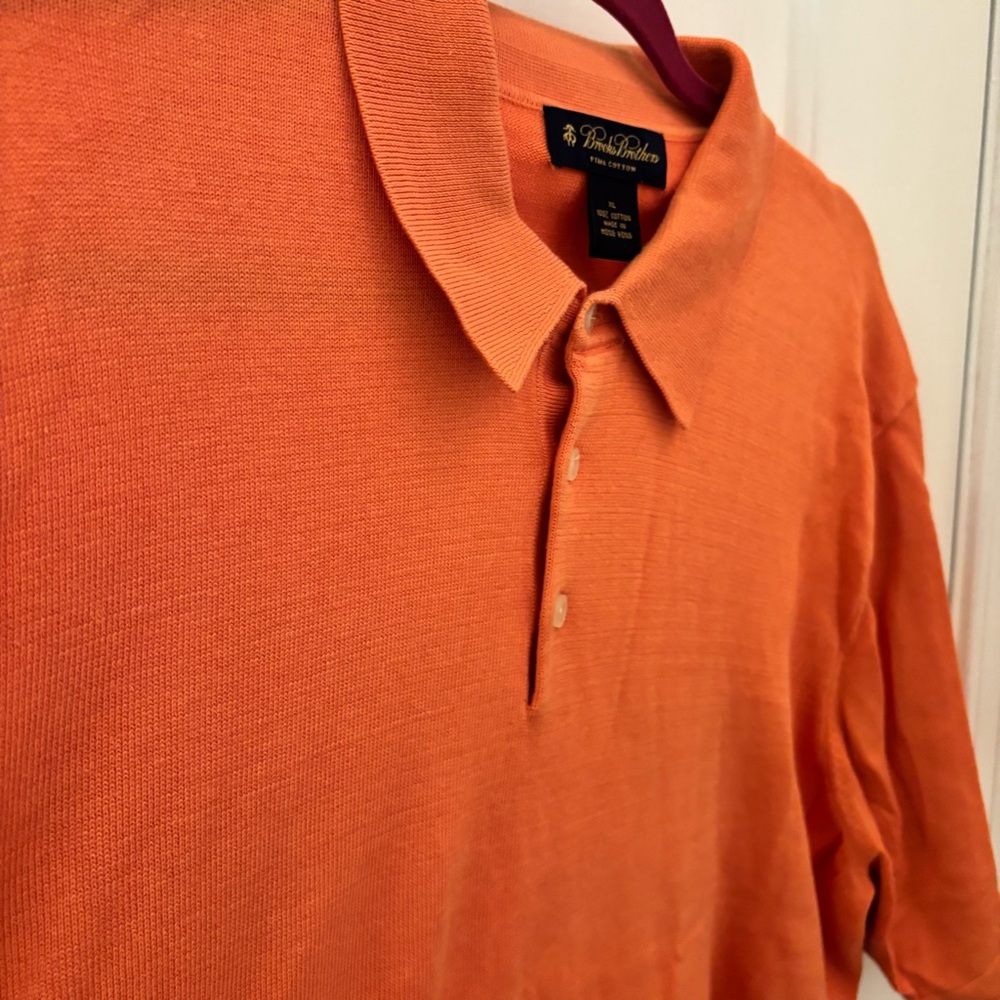 Brooks Brothers Orange 100% Prima Cotton Knit Polo Shirt XL Never Worn Golf - Picture 5 of 8